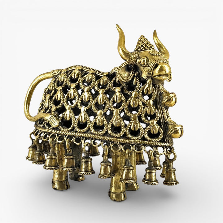 top view of Bastar Dokra art brass Nandi decor
