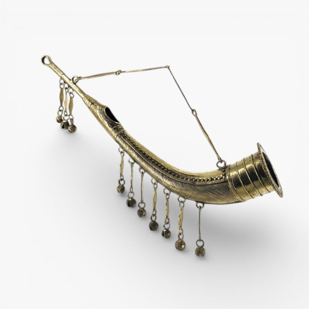 オリジナル自作絵 絵画 sawatari_doodles【Trumpet】 Bastar Dhokra Art Trumpet Todi Wall Accent (Golden, 15 inch