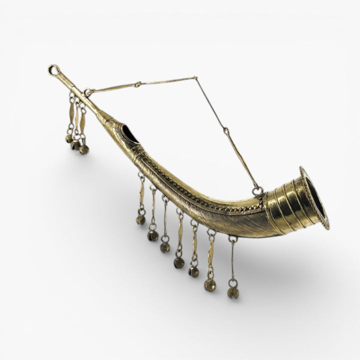 Handcrafted Bastar Dokra art trumpet todi wall accent golden brass traditional metal wall decor