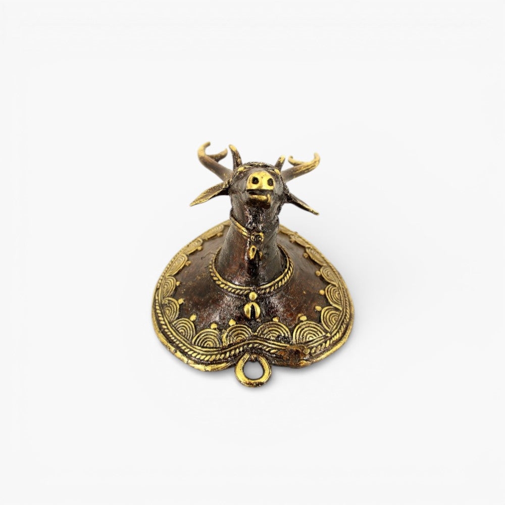 Traditional Bastar Dokra art bell metal deer head wall hanging bronze handcrafted ethnic wall decor