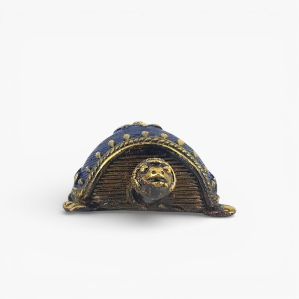 Handmade Bastar Dokra bell metal turtle figurine tribal handicraft animal decor angle view