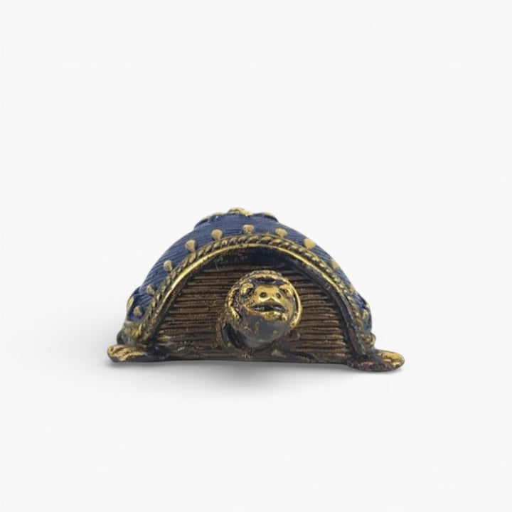 Handmade Bastar Dokra bell metal turtle figurine tribal handicraft animal decor angle view
