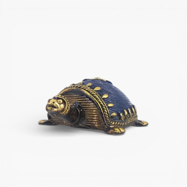 Handcrafted Bastar Dokra art bell metal turtle figurine tribal animal sculpture front view