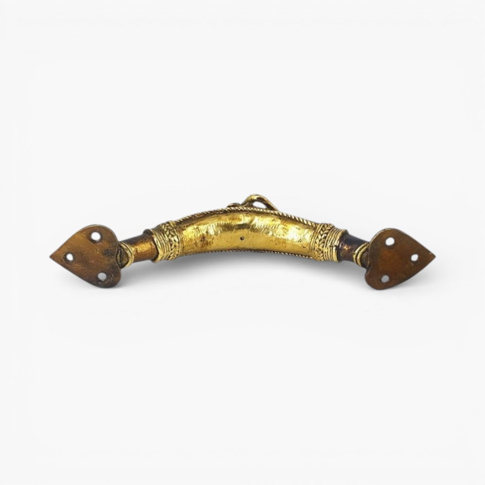 Handcrafted Bastar Dokra brass bull door handle traditional tribal door hardware front view