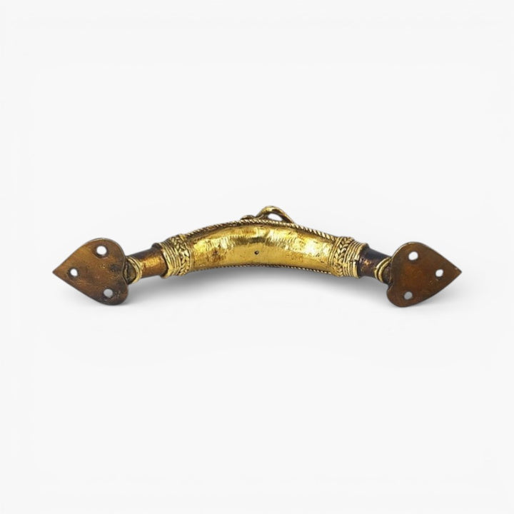 Handcrafted Bastar Dokra brass bull door handle traditional tribal door hardware front view