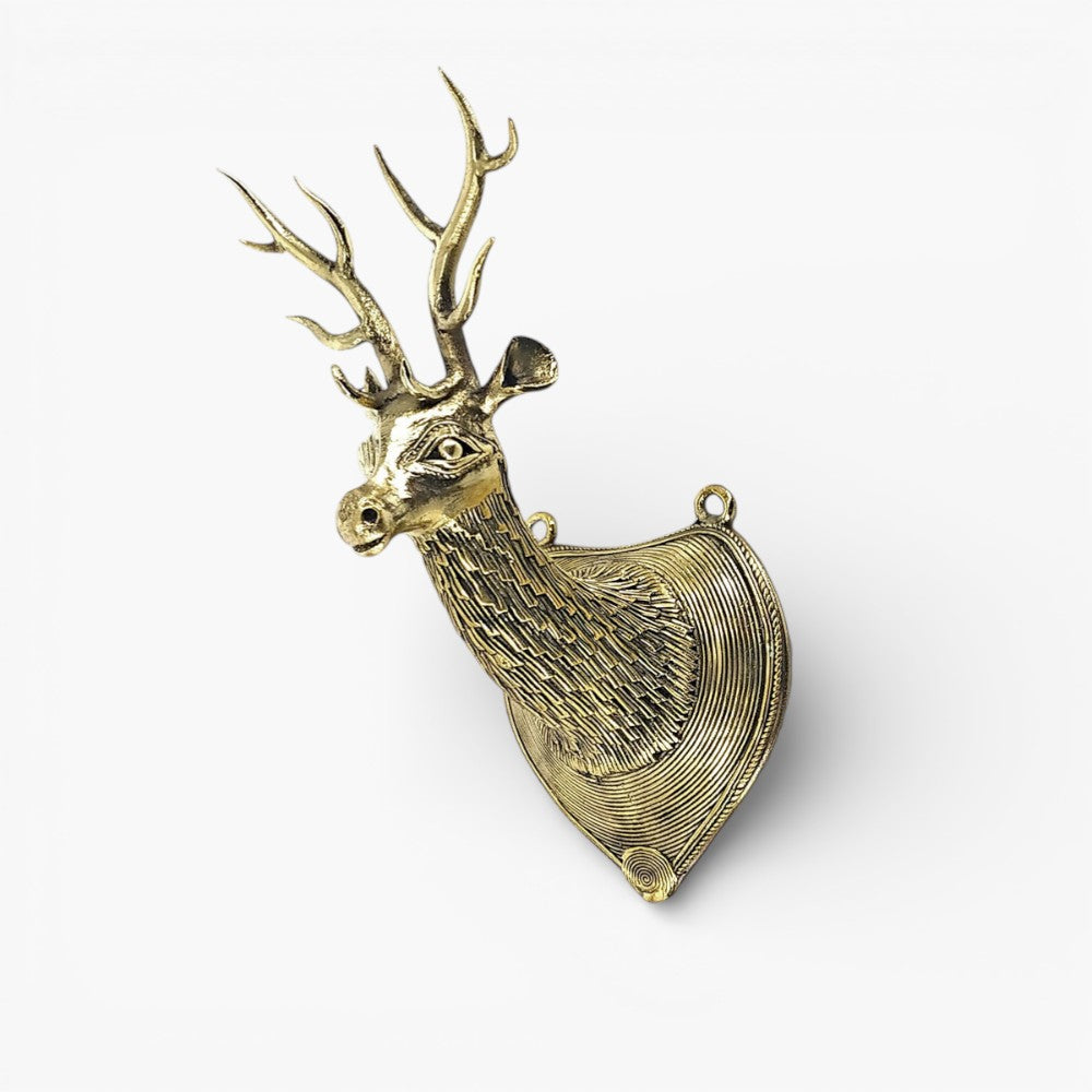 Side angle brass deer head Bastar Dokra art sculpture