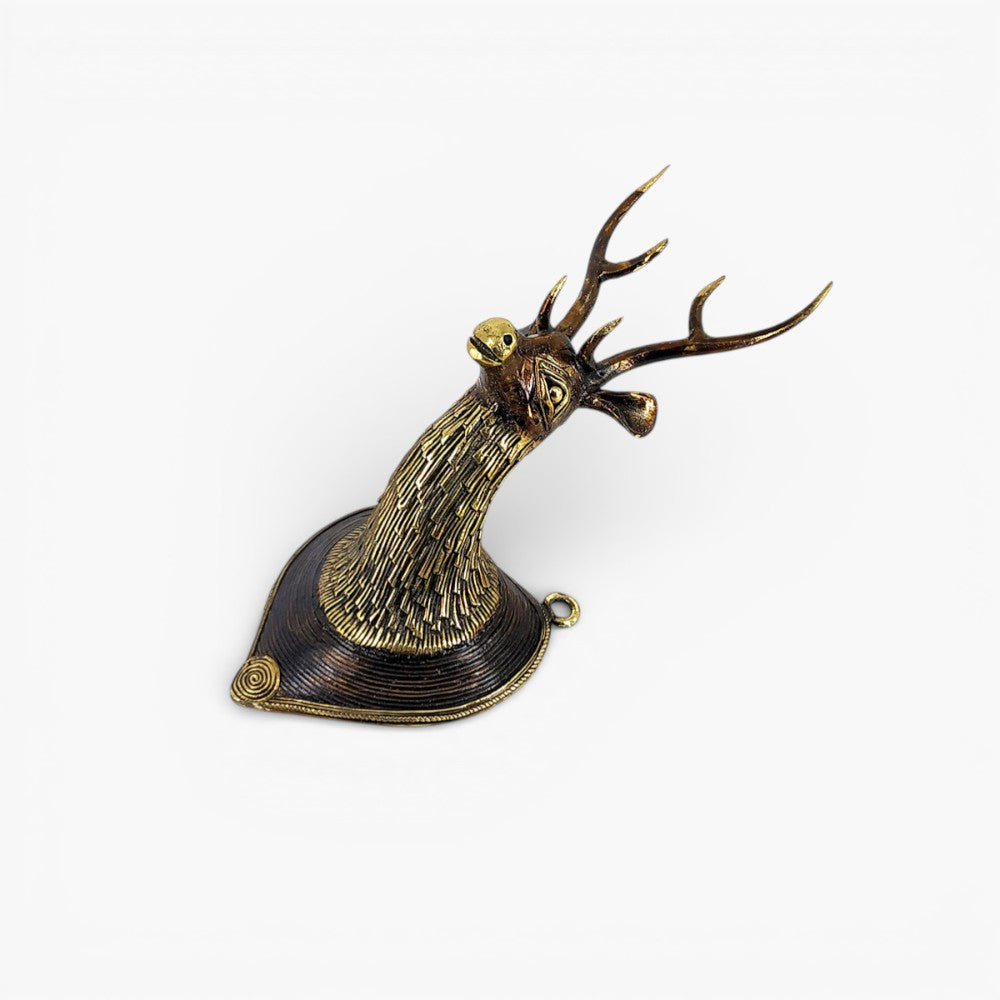 Handcrafted Bastar Dokra art brass deer head wall accent bronze finish traditional metal wall decor