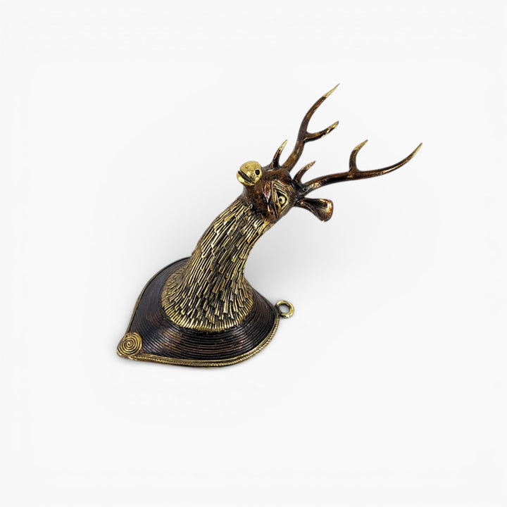 Handcrafted Bastar Dokra art brass deer head wall accent bronze finish traditional metal wall decor