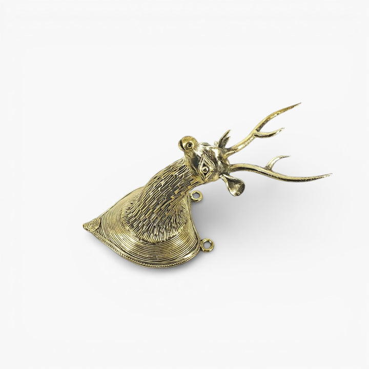 Traditional Bastar Dokra art brass deer head textured wall hanging golden handcrafted ethnic wall decor