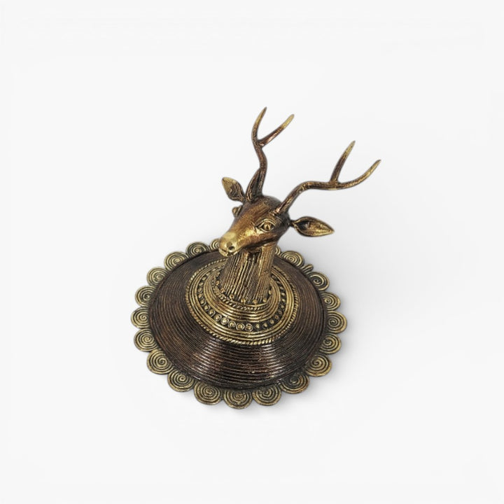 Handcrafted Bastar Dokra art brass dual tone deer head wall accent traditional metal wall decor