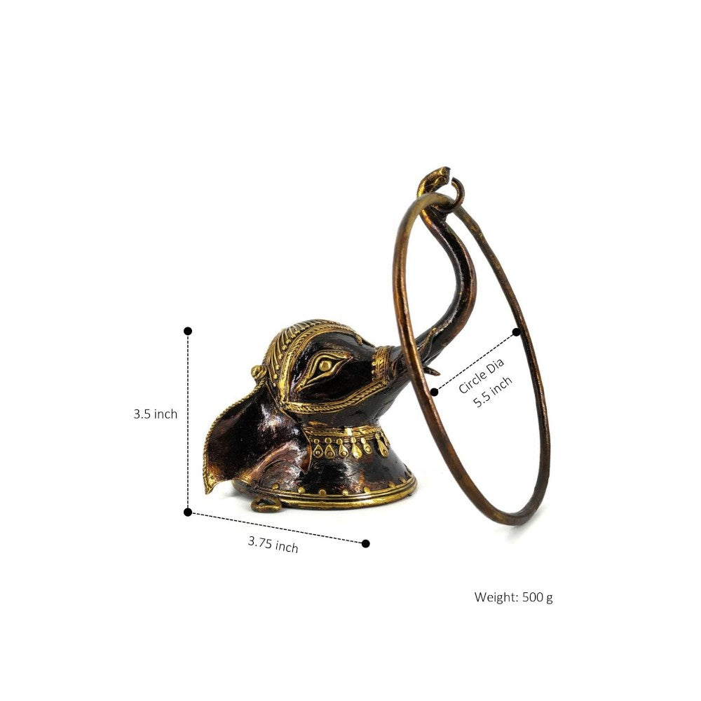 Handcrafted brass elephant towel holder witha circular ring