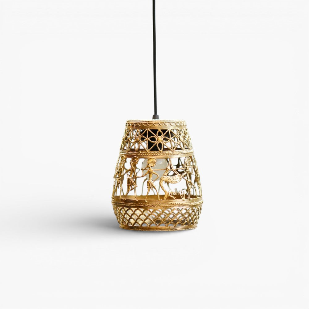 Handcrafted Bastar Dokra brass hanging lampshade tribal art pendant light decor