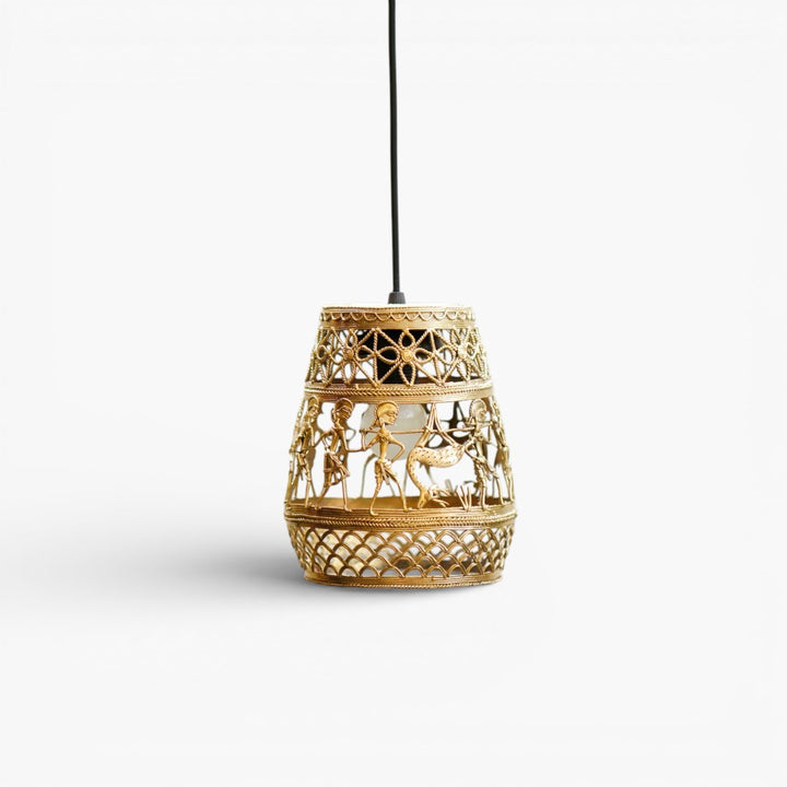 Handcrafted Bastar Dokra brass hanging lampshade tribal art pendant light decor