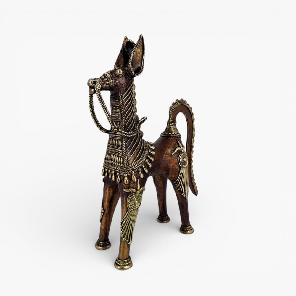 Traditional brass horse showpiece handcrafted by Bastar artisans
