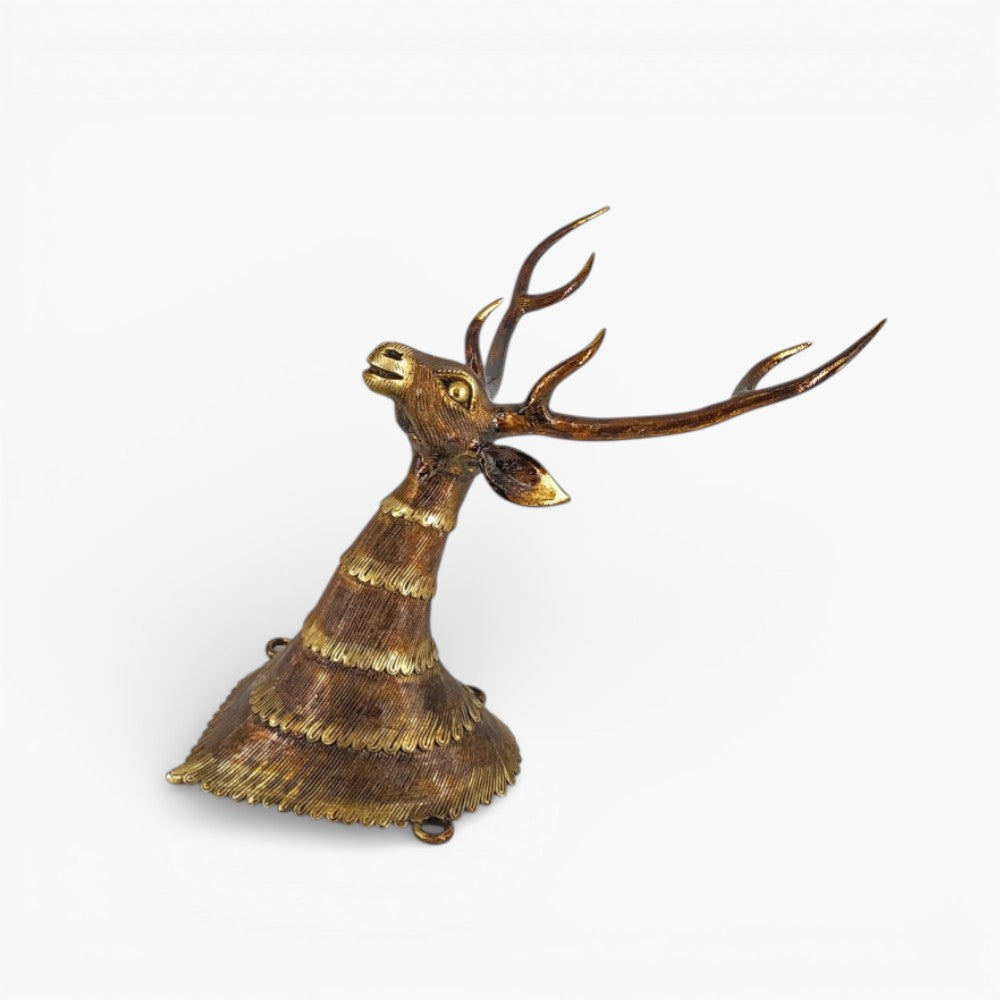 Handcrafted Bastar Dokra art brass multi collar deer head wall accent traditional metal wall decor