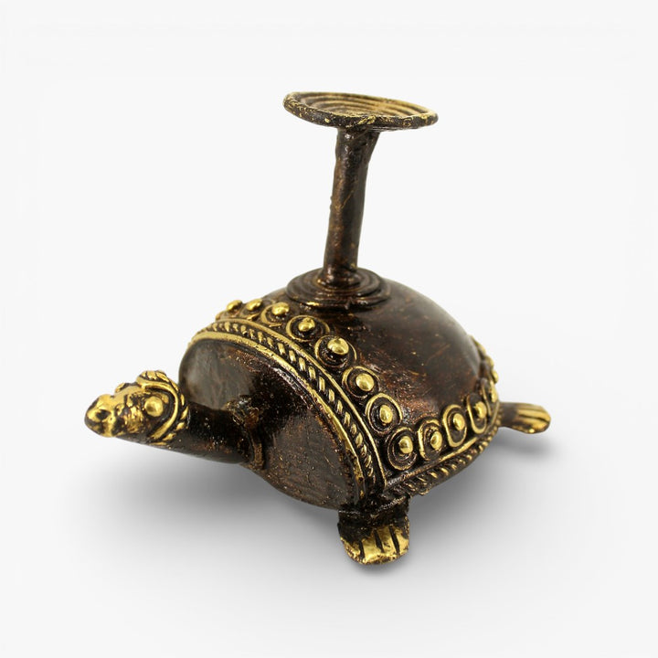 Handcrafted Bastar Dokra brass tortoise tea light holder bronze finish tribal candle decor
