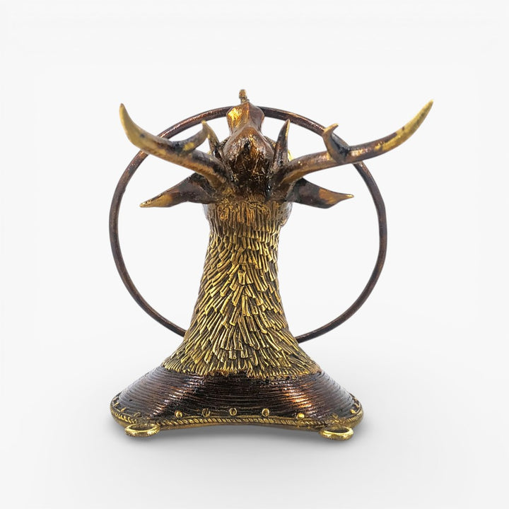 Handcrafted brass deer bathroom towel holder back view