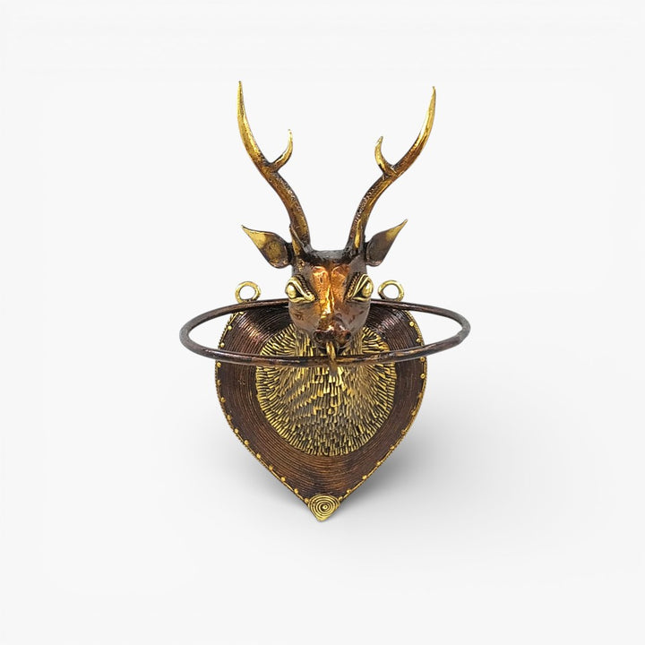 Handcrafted brass deer bathroom towel holder front view