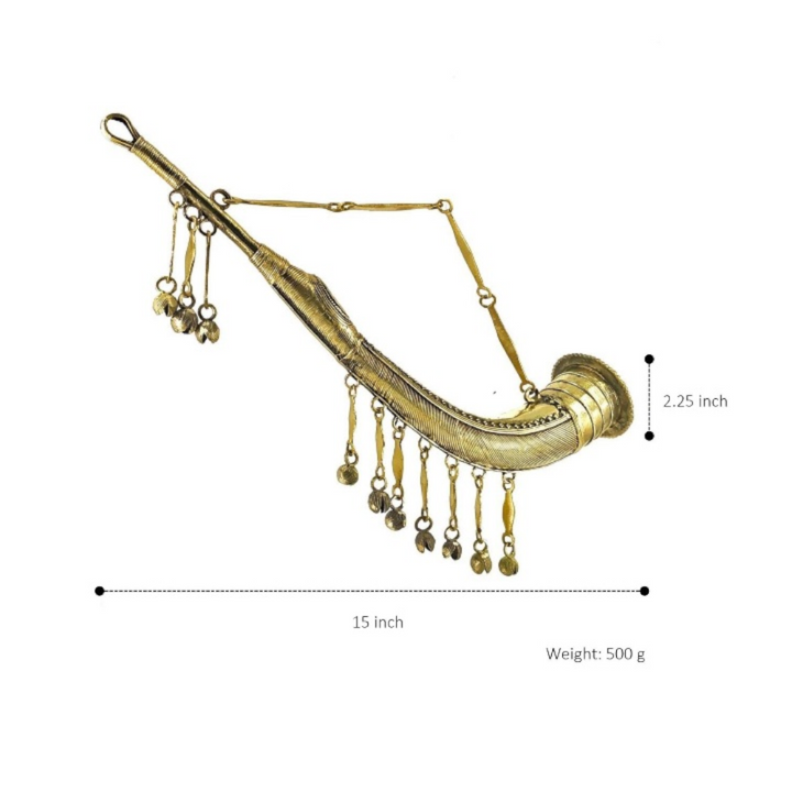 Bastar Dokra art trumpet todi wall accent golden handcrafted brass wall decor with 15 inch size reference