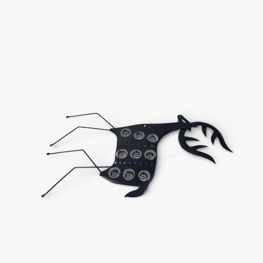 Handmade Bastar iron art abstract deer wall hanging black metal animal wall decor flat view