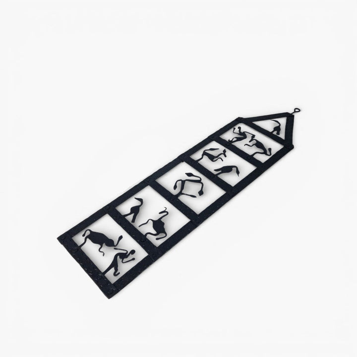 Handmade Bastar iron art man and nature harmony wall panel black metal handcrafted wall decor angle view