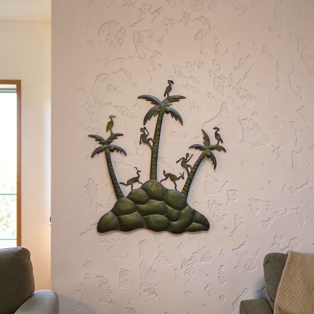 Handcrafted Bastar iron art palm tree and birds wall hanging metal nature theme wall decor lifestyle display