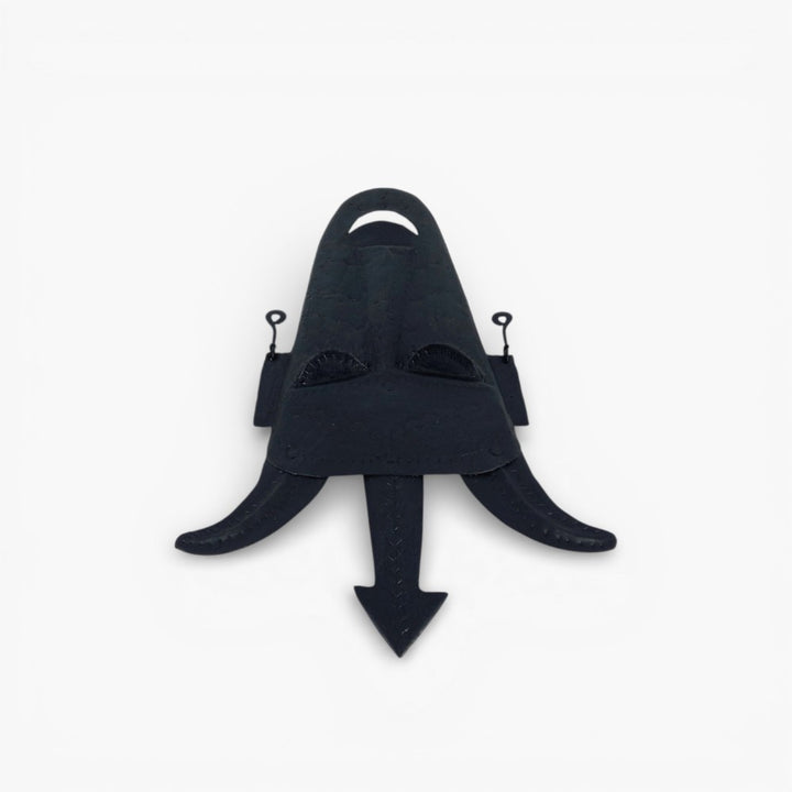 Handcrafted Bastar iron art trident mask wall hanging in black finish traditional metal wall decor