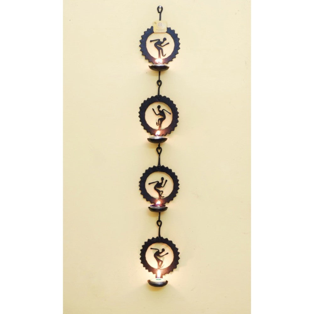 Handmade Bastar iron craft circle tea light wall hanging black metal candle holder wall decor lifestyle view