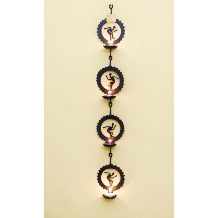 Handmade Bastar iron craft circle tea light wall hanging black metal candle holder wall decor lifestyle view