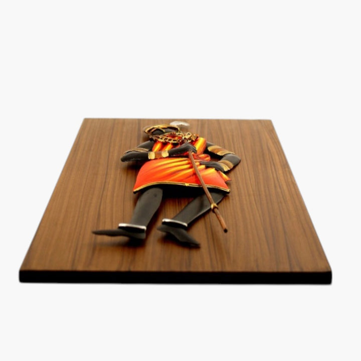 Handcrafted Bastar iron craft dancing woman wall art with bamboo stick on wooden base multicolor decor