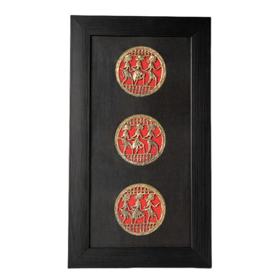 Dhokra Art Brass Wall Frame, Circles of Celebrations (Black and Red, 18 inch)
