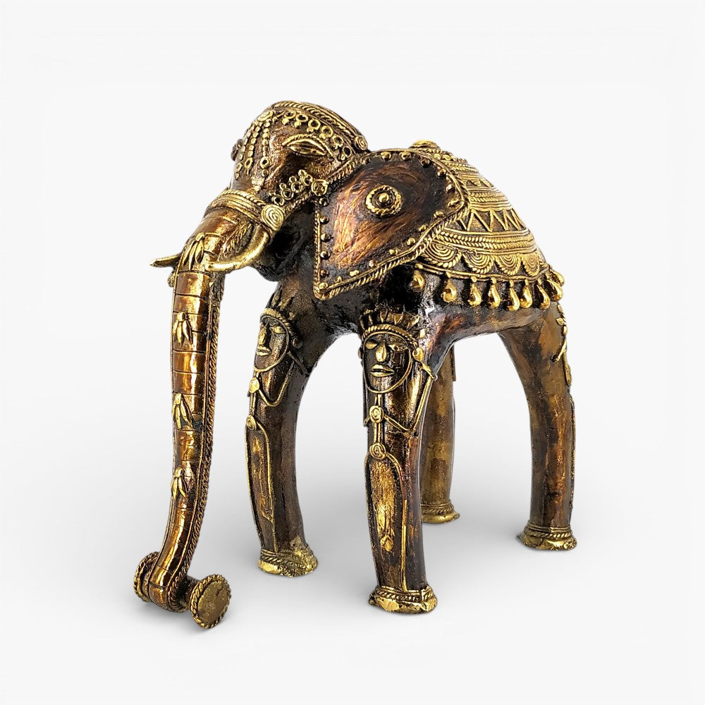 Bell metal curved elephant figurine handcrafted Bastar Dokra art