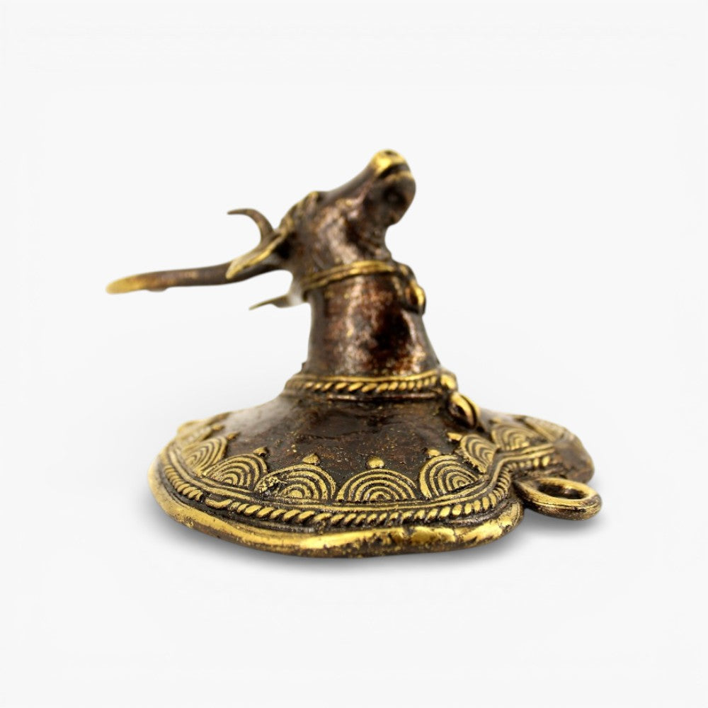 Handcrafted bell metal deer head wall accent bronze finish traditional Bastar Dokra art wall decor