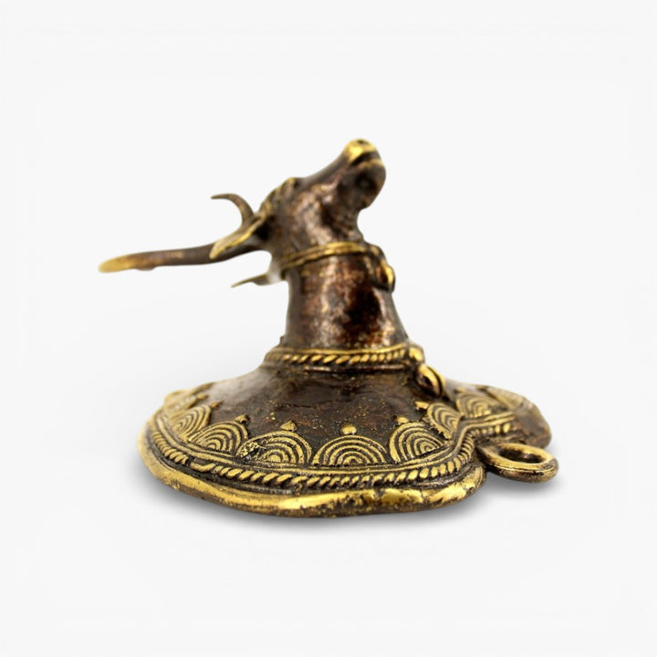 Handcrafted bell metal deer head wall accent bronze finish traditional Bastar Dokra art wall decor