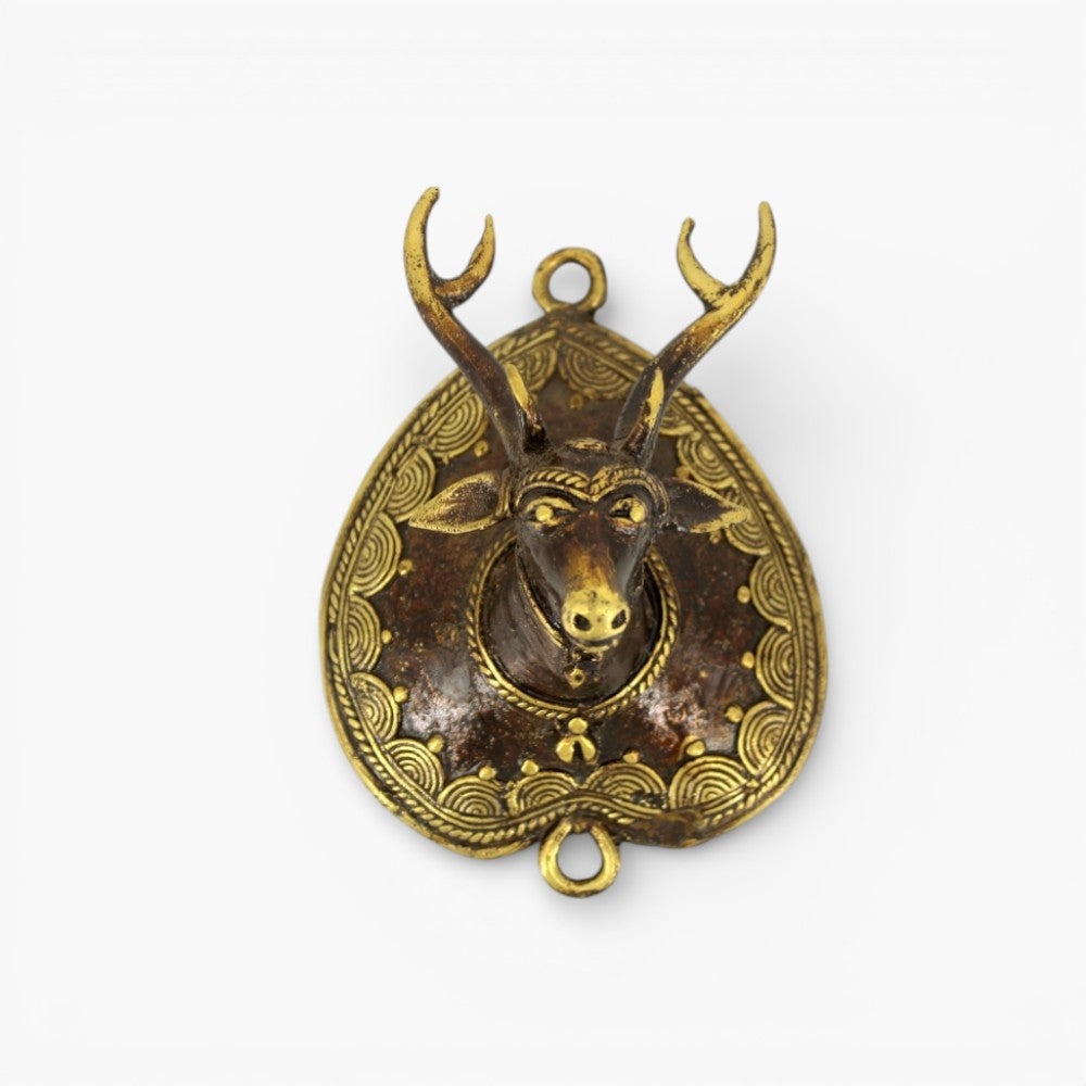Handcrafted bronze deer head wall décor close-up detailing