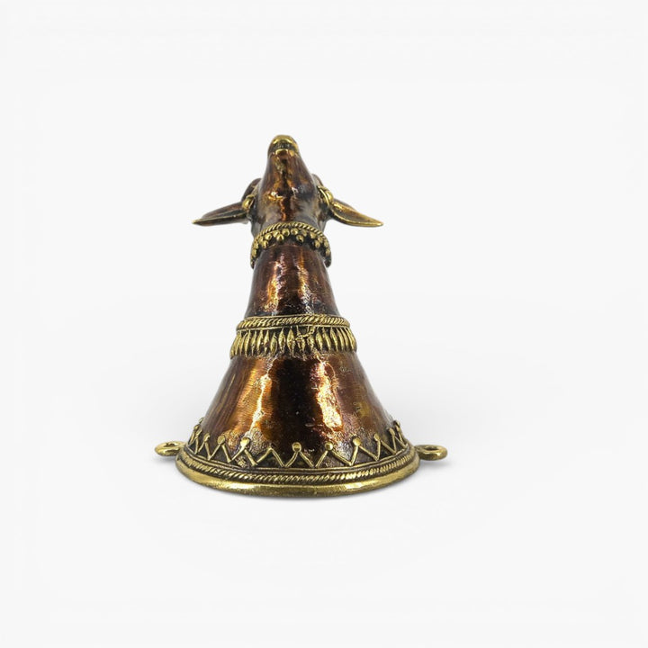 Bell metal Dhokra deer head wall decor shown from the back highlighting smooth bronze texture and handcrafted finishing