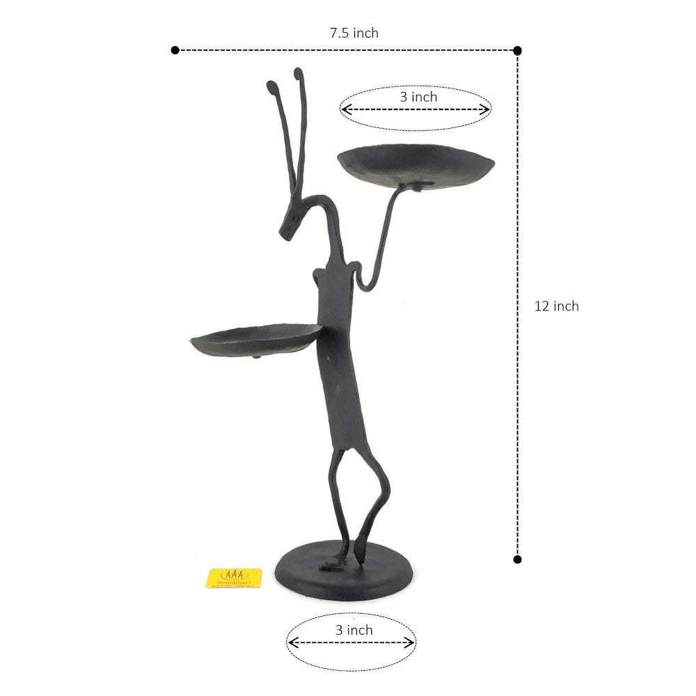 Decorative black iron candle holder with dual plates