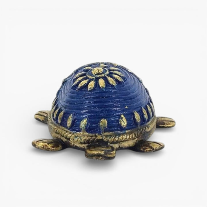 Blue finish brass tortoise decorative showpiecea