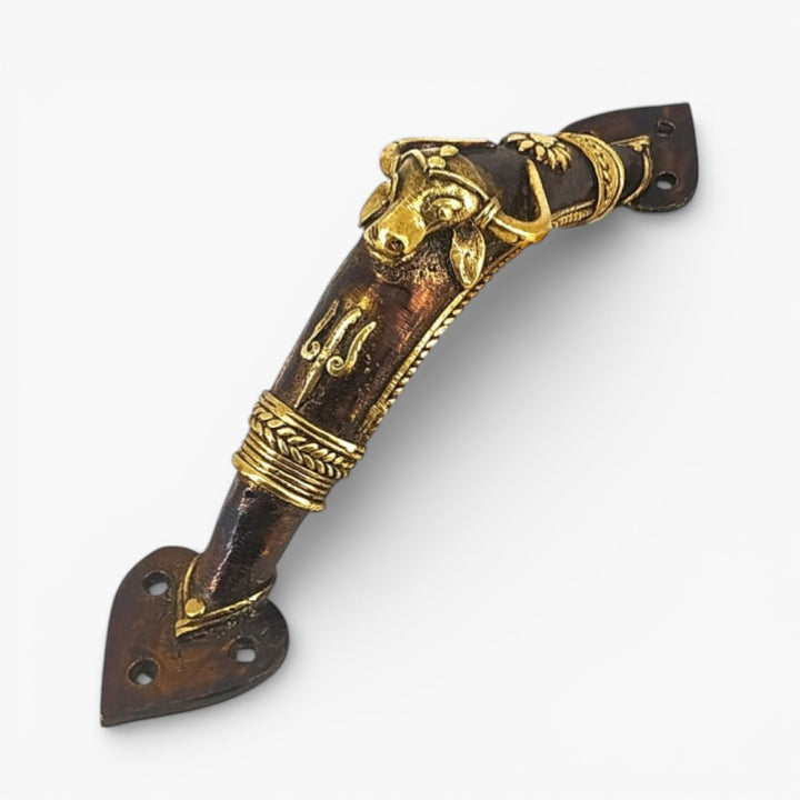 Brass Bastar Dokra art bull door handle front view