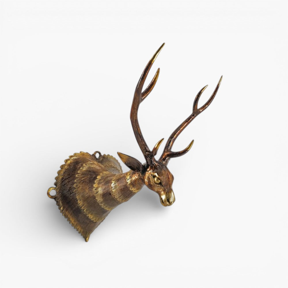 Brass Bastar Dokra art deer head wall accent front view studio shot