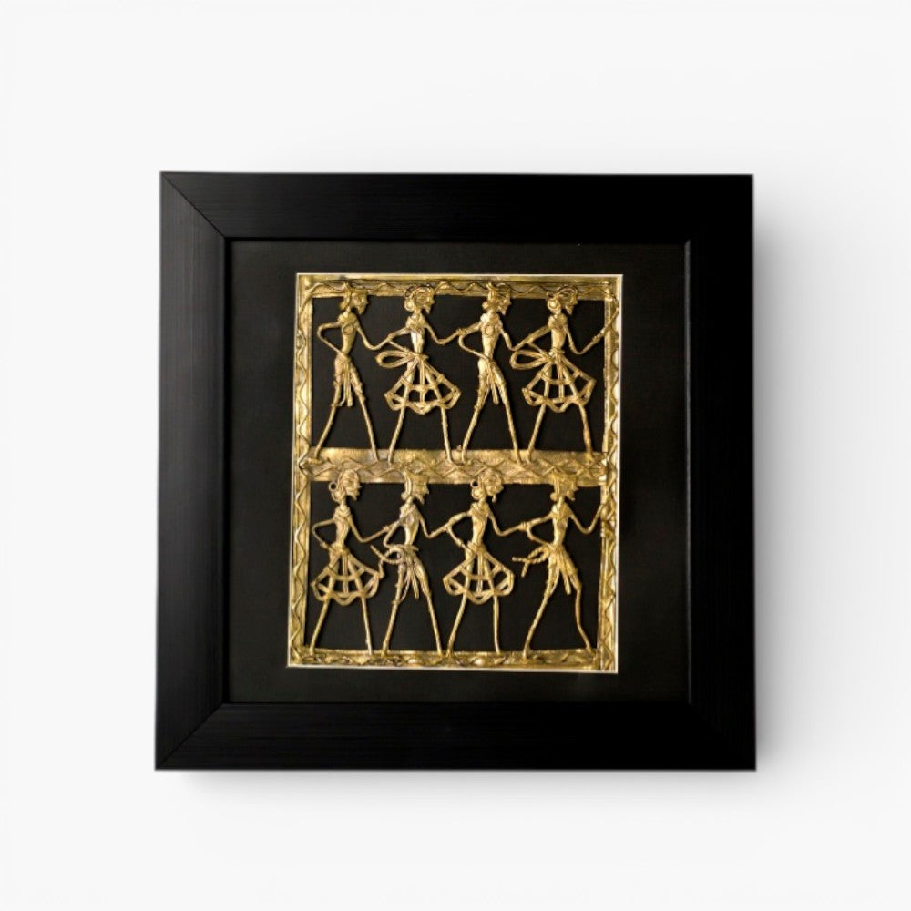 Brass Bastar Dokra art square wall frame front view black finish