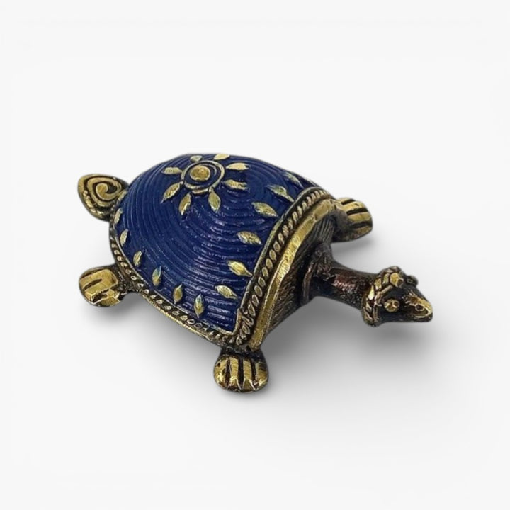 Brass Bastar Dokra art tortoise showpiece with blue shell