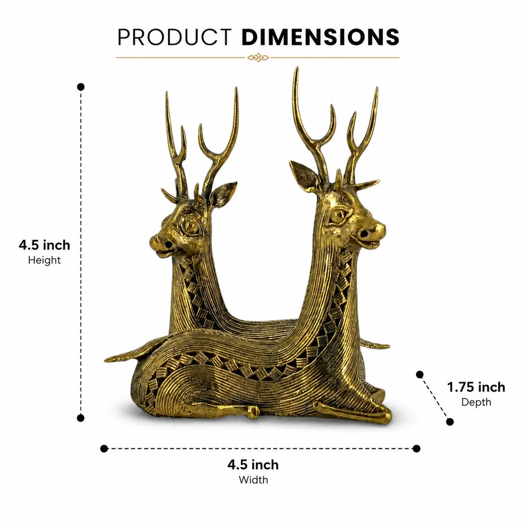 Brass Bell Metal Art Deer Duo Sitting (Golden, 4.5 inch)