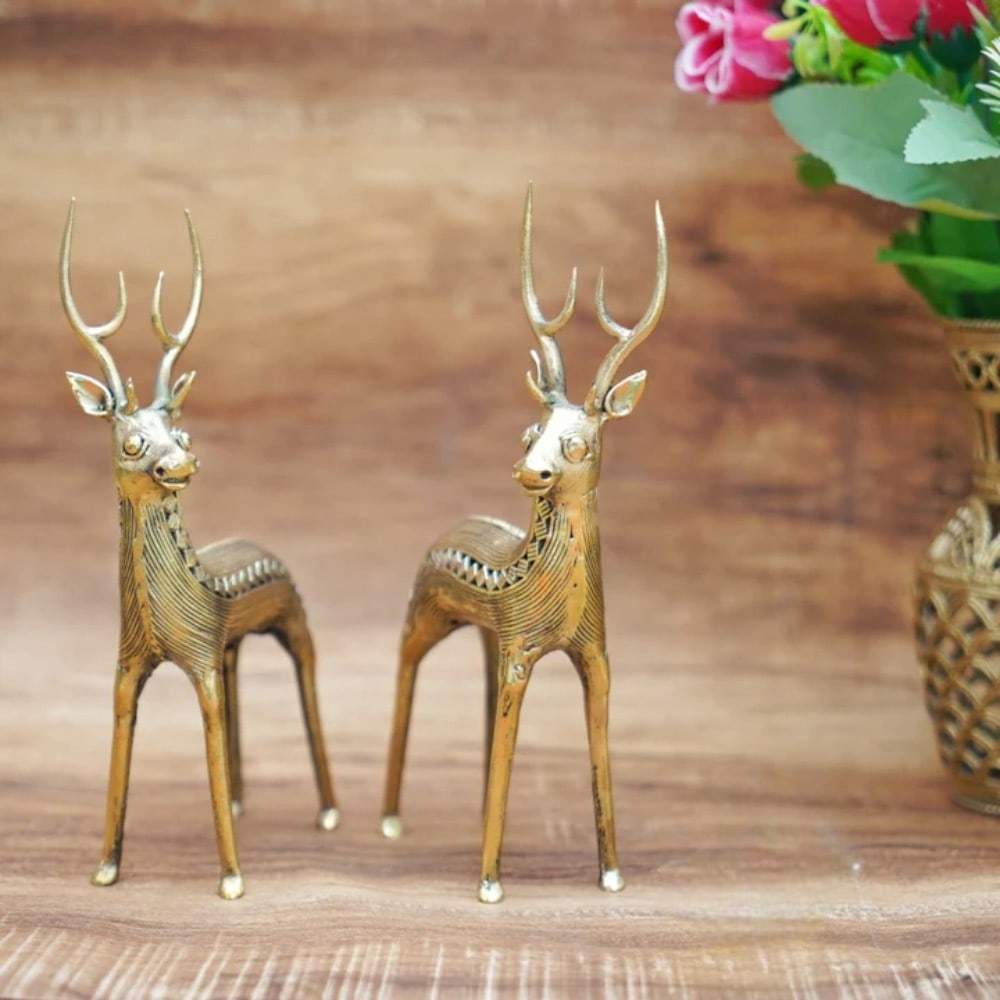 Handmade Bastar Dokra Art Deer Wall Hanging with Candle Holder