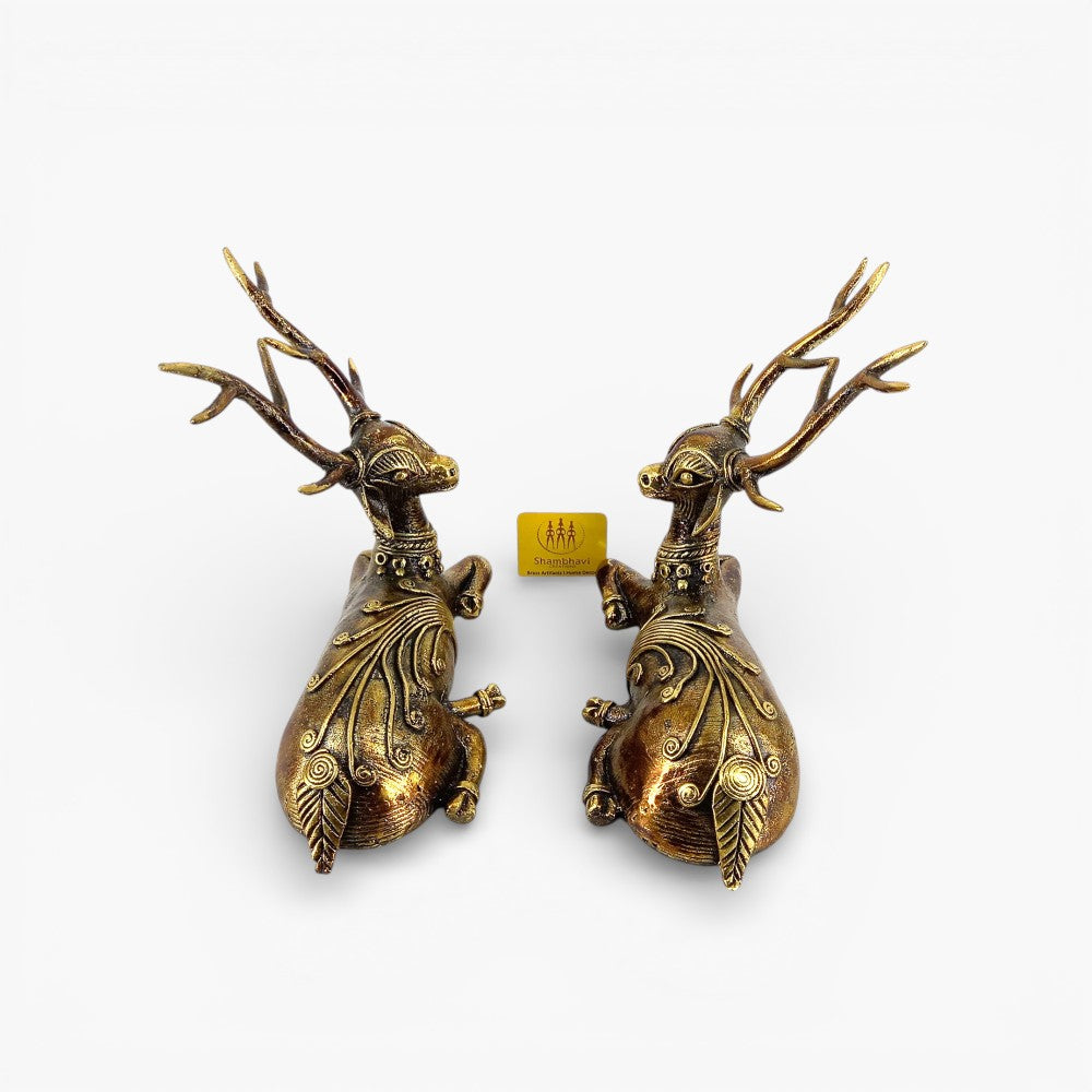 Top view of handcrafted brass deer decor pair
