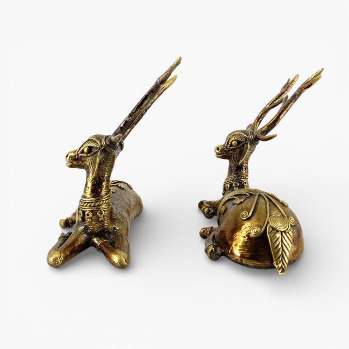 Bastar Dokra art brass deer figurines front view