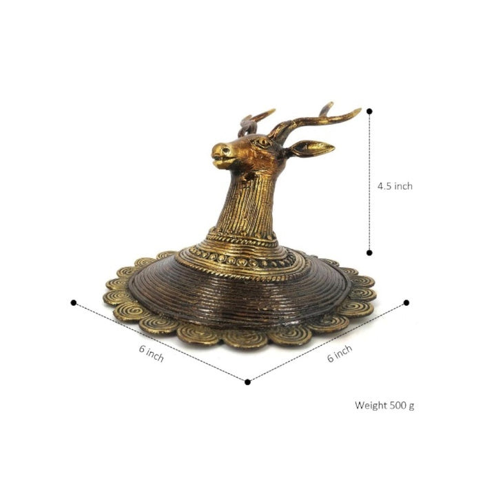 Brass deer head wall hanging side profile studio photography