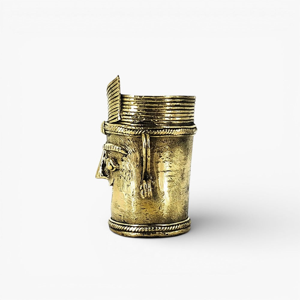Bastar Dokra art brass pen holder right side angle view