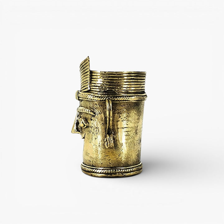 Bastar Dokra art brass pen holder right side angle view