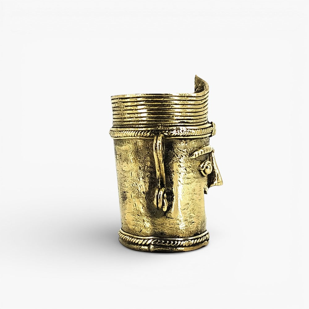 Bastar Dokra art brass pen holder side angle view